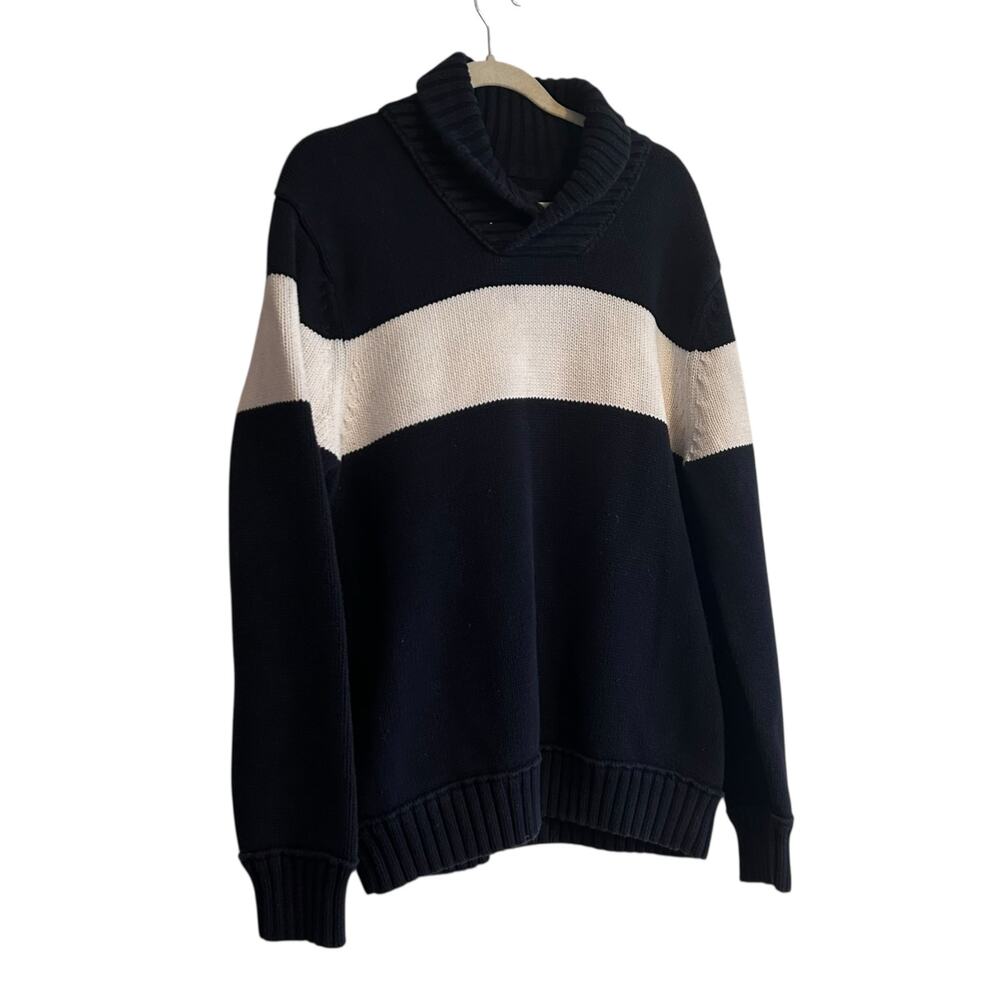 American Eagle Blue White Knit Sweater Men Sz XL Shawl Collar Winter Cabin Style - Picture 4 of 16